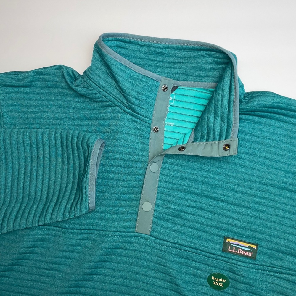NEW LL Bean Airlight Fleece Pullover 3XL Blue-Green Teal Ribbed Snap Neck 506874